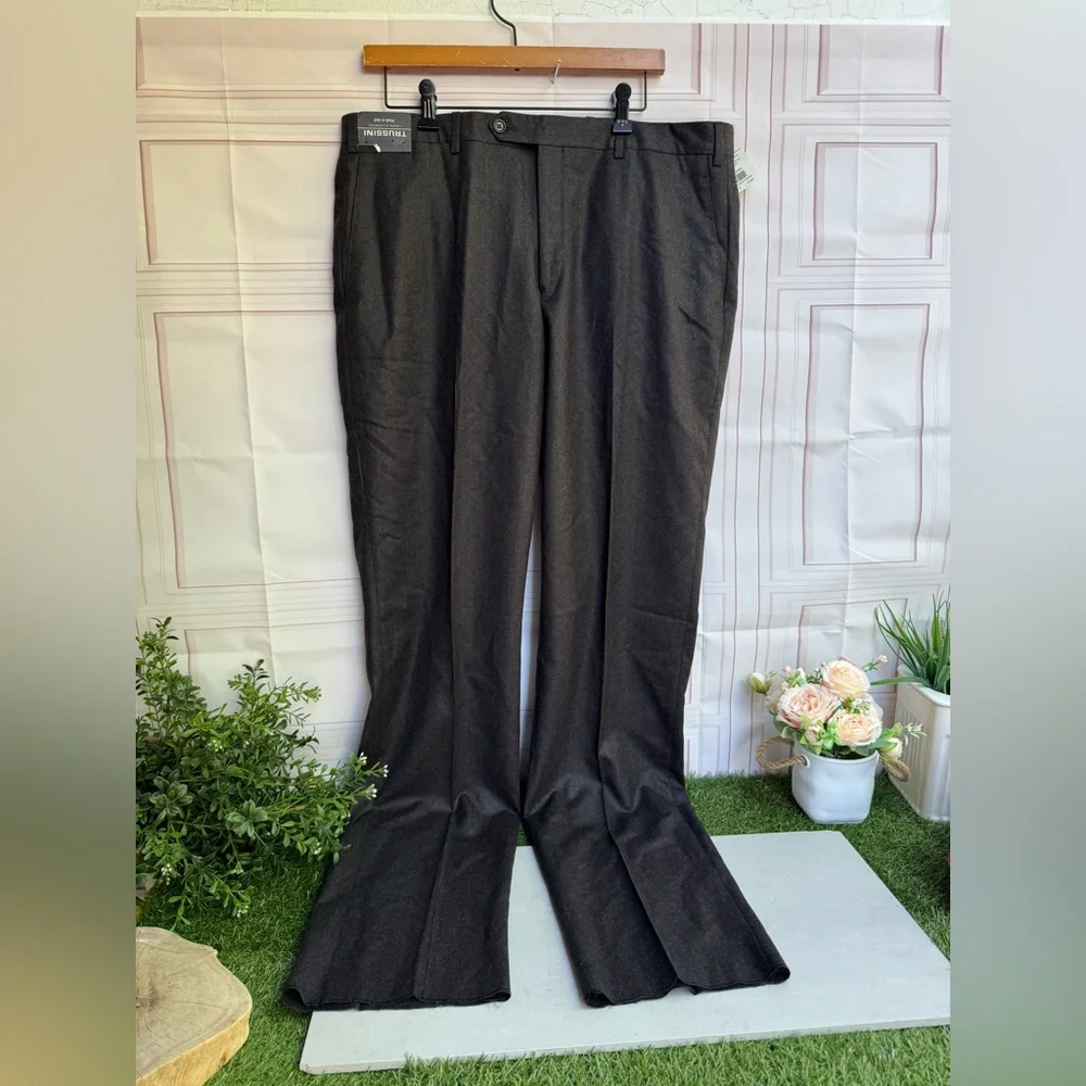 Trussini Mens Dress Pants Brown 100% Lana Wool 36 Men's Brown Dress Pants Sz 37